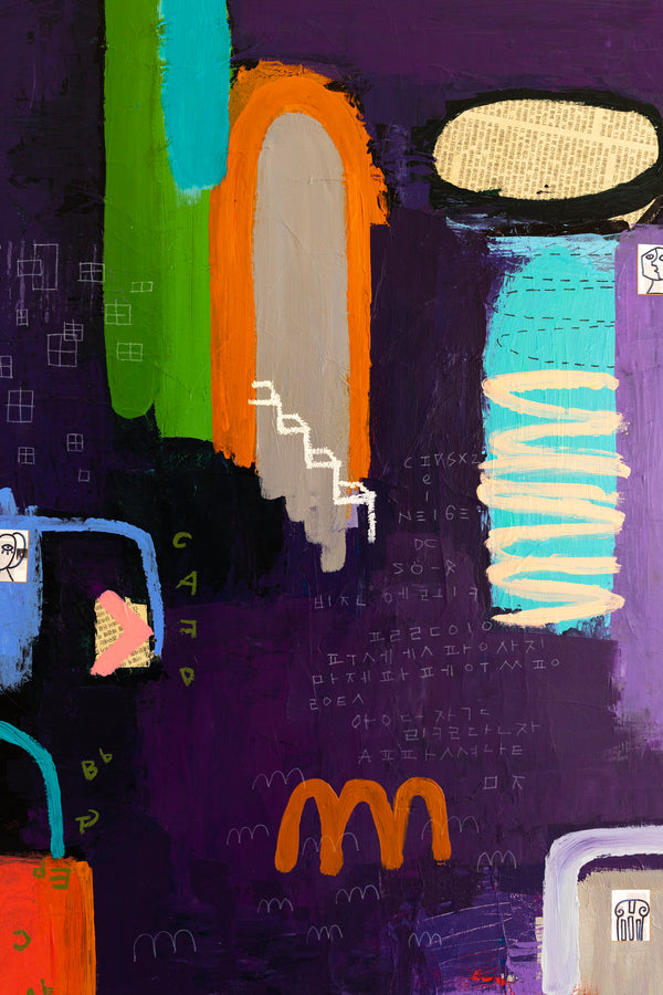 Lively and Playful Abstract Painting Original, Purple and Turquoise Theme Modern Canvas Wall Art | Lila Traum (40"x40")