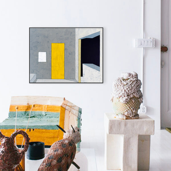 Geometric Minimalist in Abstract Acrylic Painting, Contemporary Simple Original Modern Canvas Wall Art | Limina