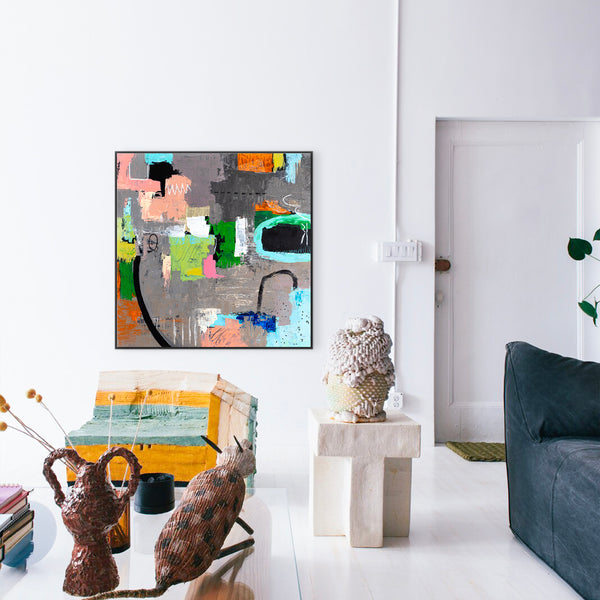 Creative Abstract Colorful Painting, A Bold Contemporary Expressionism Wall Art | Belle II (48"x48")