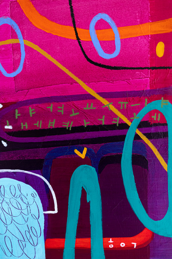 Large Abstract Pop Composition Painting in Acrylic, A Striking Modern Contemporary Canvas Wall Art | Locked in magenta (46"x46")