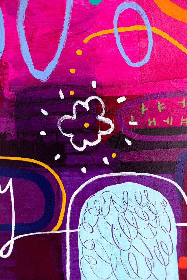 Large Abstract Pop Composition Painting in Acrylic, A Striking Modern Contemporary Canvas Wall Art | Locked in magenta (46"x46")