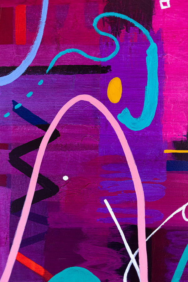 Large Abstract Pop Composition Painting in Acrylic, A Striking Modern Contemporary Canvas Wall Art | Locked in magenta (46"x46")