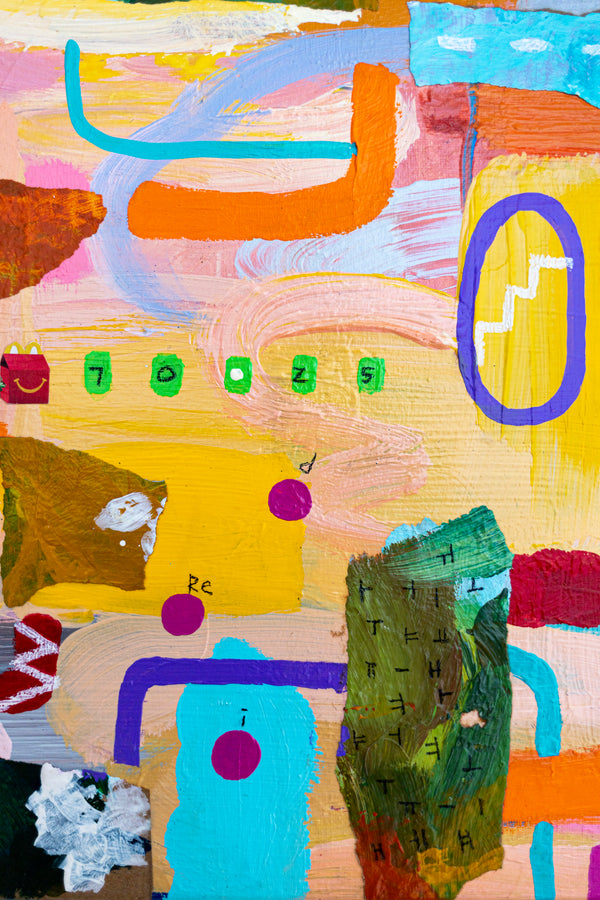 Abstract Painting – Original Wall Art – Acrylic Oil Painting & Mixed Media on Canvas – Modern Playful Bright – "Ludus II" – 16"x16" (40x40cm)