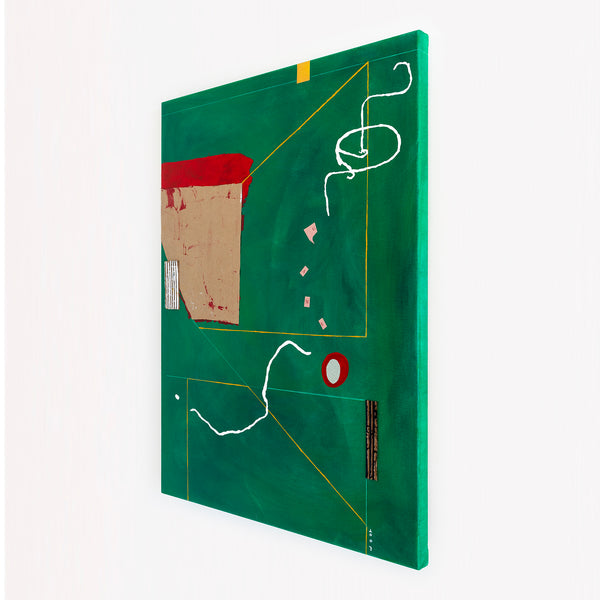 Acrylic & Oil in Green Abstract Original Painting, Modern Canvas Wall Art with Minimal Objects | Lusio (30"x40")