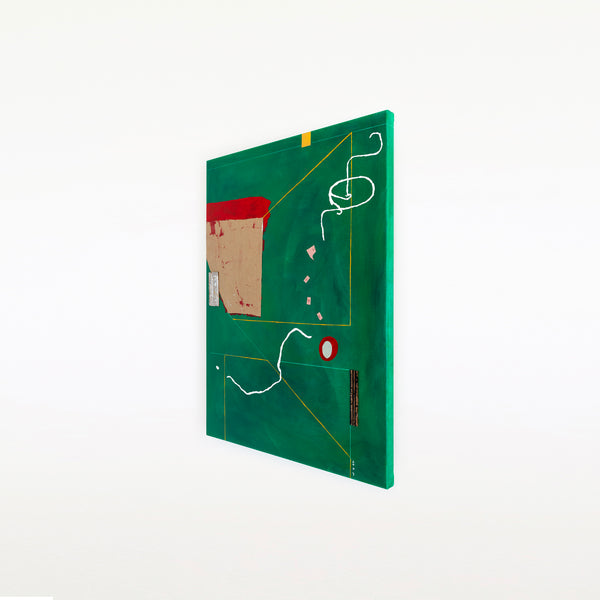Acrylic & Oil in Green Abstract Original Painting, Modern Canvas Wall Art with Minimal Objects | Lusio (30"x40")