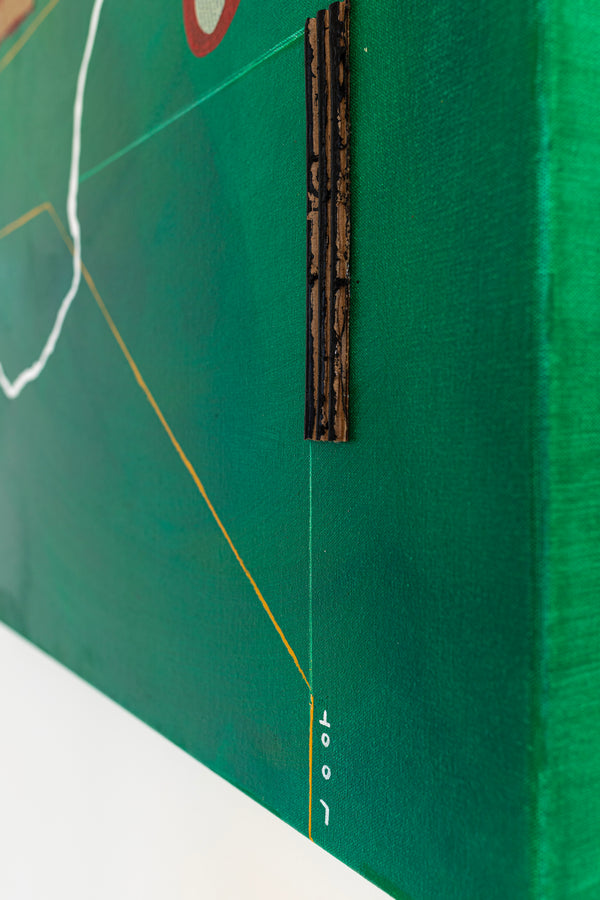 Acrylic & Oil in Green Abstract Original Painting, Modern Canvas Wall Art with Minimal Objects | Lusio (30"x40")