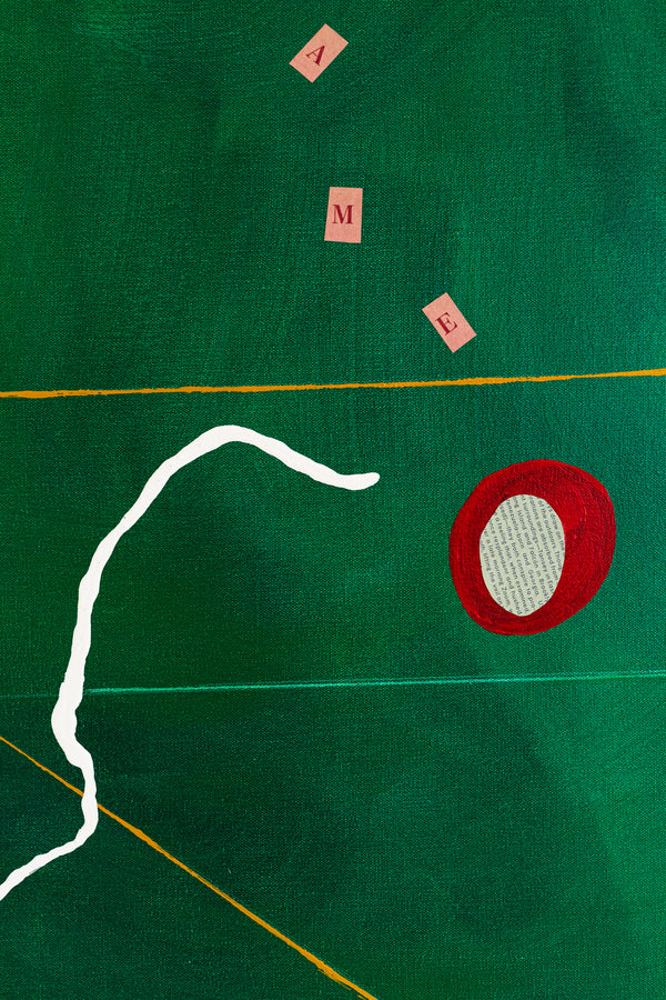 Acrylic & Oil in Green Abstract Original Painting, Modern Canvas Wall Art with Minimal Objects | Lusio (30"x40")