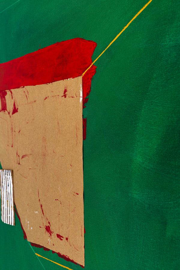 Acrylic & Oil in Green Abstract Original Painting, Modern Canvas Wall Art with Minimal Objects | Lusio (30"x40")