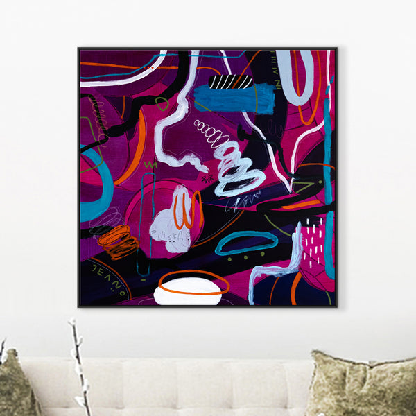 Original Abstract Colorful Painting Unique Modern Canvas Wall Art | Magenta Pop (36"x36")