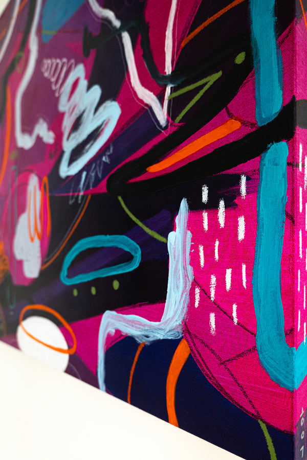 Original Abstract Colorful Painting Unique Modern Canvas Wall Art | Magenta Pop (36"x36")