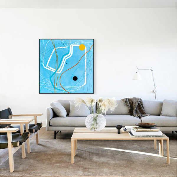 Sky Blue Oasis of Calm, Modern Abstract Oil & Acrylic Painting, Canvas Wall Art in Contemporary Style | Mare (48"x48")