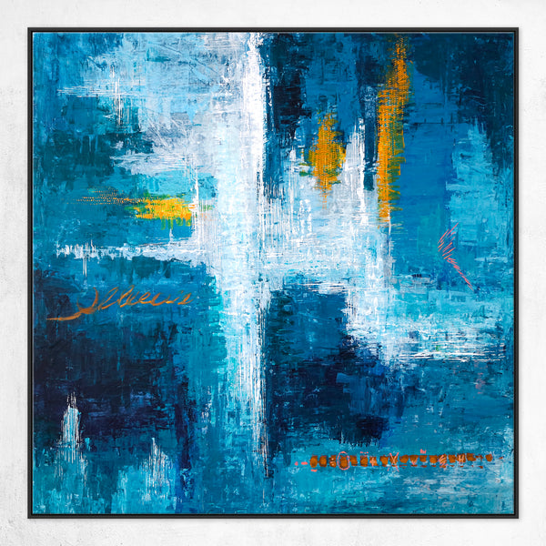 Original Abstract Acrylic Painting, Large Modern Canvas Art Brought to Life in Blue Expressionism | Measurement