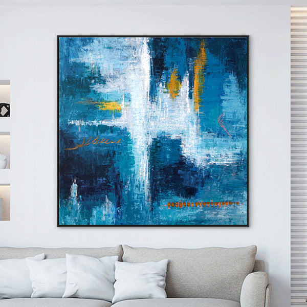 Original Abstract Acrylic Painting, Large Modern Canvas Art Brought to Life in Blue Expressionism | Measurement