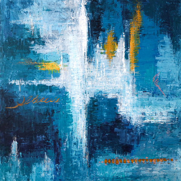 Original Abstract Acrylic Painting, Large Modern Canvas Art Brought to Life in Blue Expressionism | Measurement