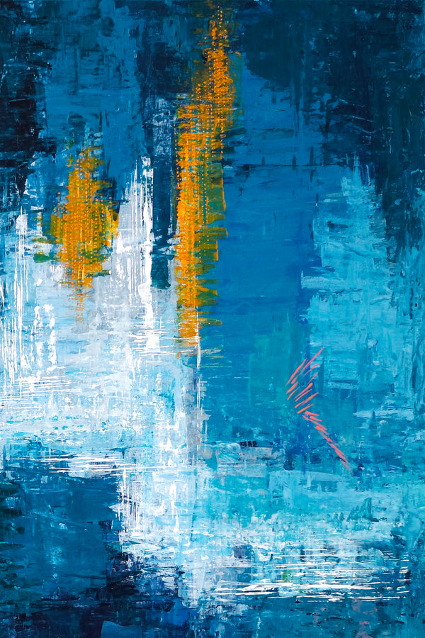 Original Abstract Acrylic Painting, Large Modern Canvas Art Brought to Life in Blue Expressionism | Measurement