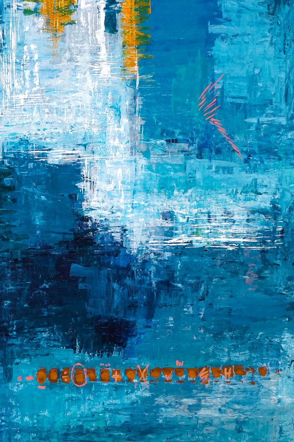 Original Abstract Acrylic Painting, Large Modern Canvas Art Brought to Life in Blue Expressionism | Measurement