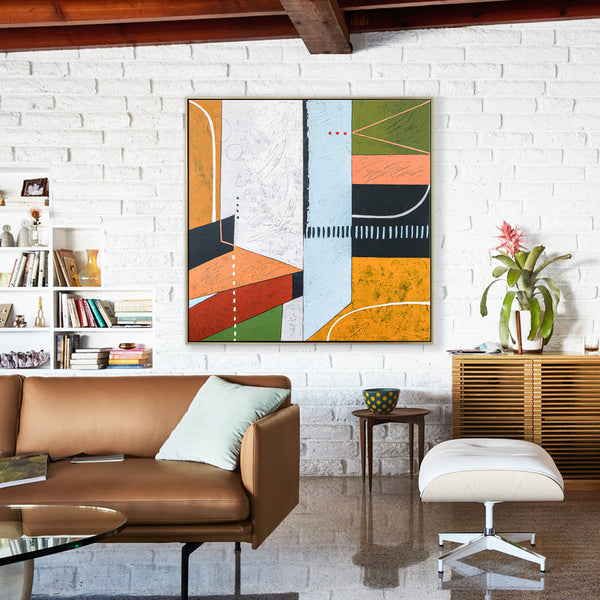 Large Original Geometric Abstract painting, Modern Canvas Wall Art for Exploration of Time & Space | Metaphysics