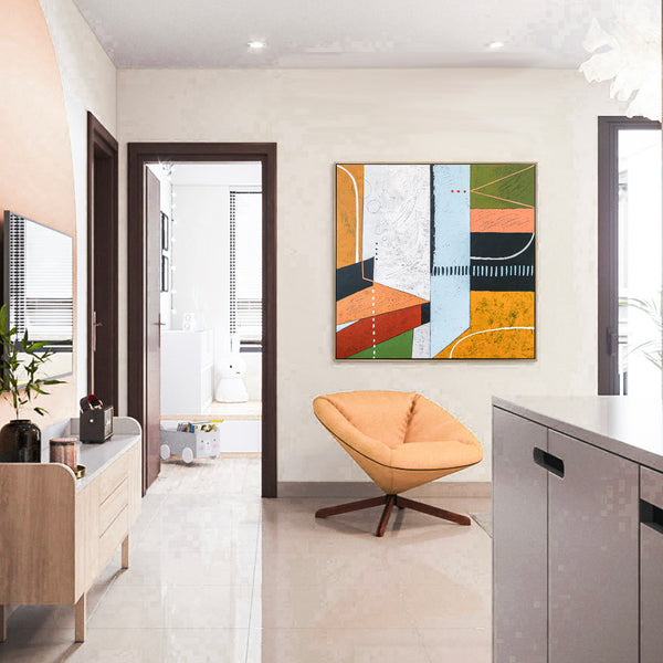 Large Original Geometric Abstract painting, Modern Canvas Wall Art for Exploration of Time & Space | Metaphysics