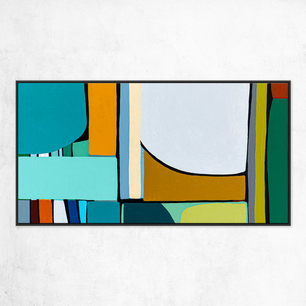 Original Abstract Painting in Acrylic, Modern Minimalist Canvas Wall Art | Mid-century Rendezvous (Horizontal Ver.)