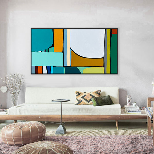 Original Abstract Painting in Acrylic, Modern Minimalist Canvas Wall Art | Mid-century Rendezvous (Horizontal Ver.)