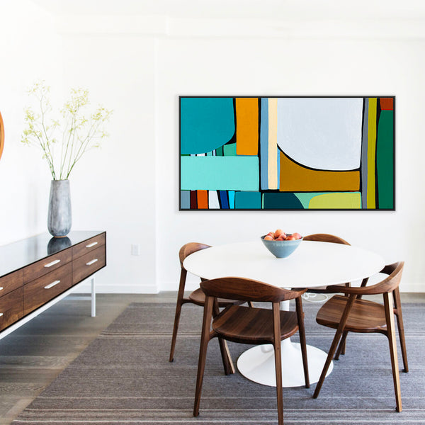 Original Abstract Painting in Acrylic, Modern Minimalist Canvas Wall Art | Mid-century Rendezvous (Horizontal Ver.)