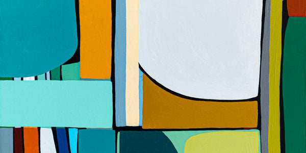 Original Abstract Painting in Acrylic, Modern Minimalist Canvas Wall Art | Mid-century Rendezvous (Horizontal Ver.)