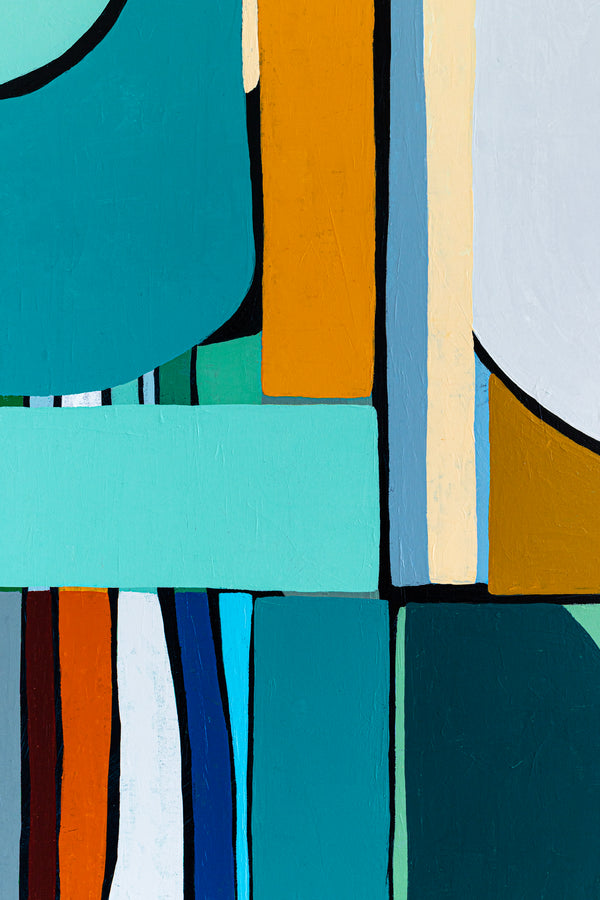 Original Abstract Painting in Acrylic, Modern Minimalist Canvas Wall Art | Mid-century Rendezvous (Horizontal Ver.)