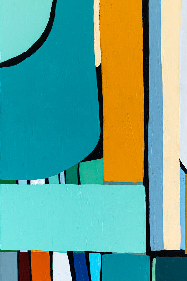 Original Abstract Painting in Acrylic, Modern Minimalist Canvas Wall Art | Mid-century Rendezvous (Horizontal Ver.)
