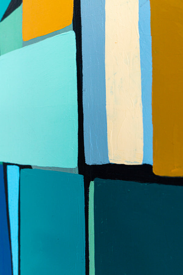 Original Abstract Painting in Acrylic, Modern Minimalist Canvas Wall Art | Mid-century Rendezvous (Horizontal Ver.)
