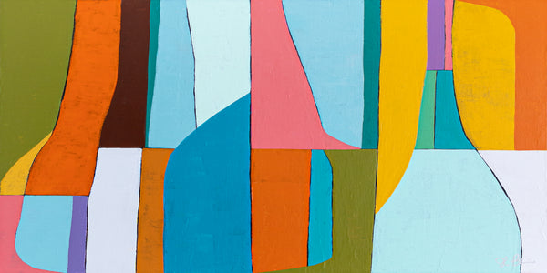 Colorful Original Abstract Acrylic Painting, Bright and Cozy Modern Canvas Art | Mid-century lulu (Horizontal Ver.)