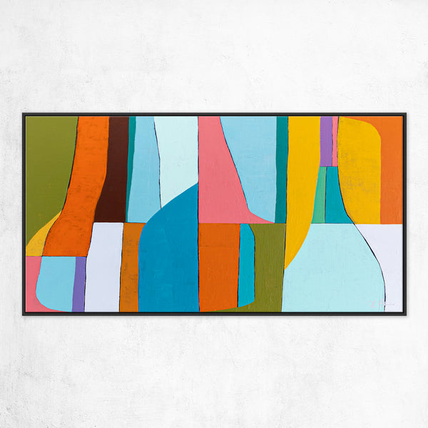 Colorful Original Abstract Acrylic Painting, Bright and Cozy Modern Canvas Art | Mid-century lulu (Horizontal Ver.)