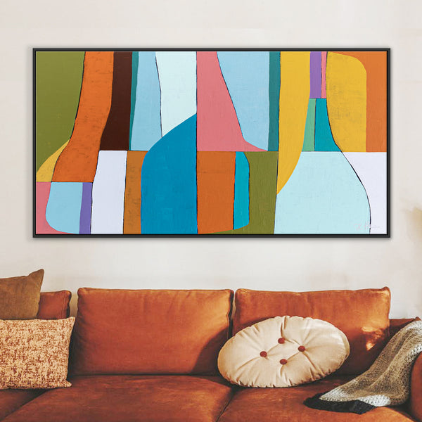 Colorful Original Abstract Acrylic Painting, Bright and Cozy Modern Canvas Art | Mid-century lulu (Horizontal Ver.)