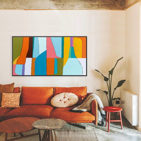 Colorful Original Abstract Acrylic Painting, Bright and Cozy Modern Canvas Art | Mid-century lulu (Horizontal Ver.)