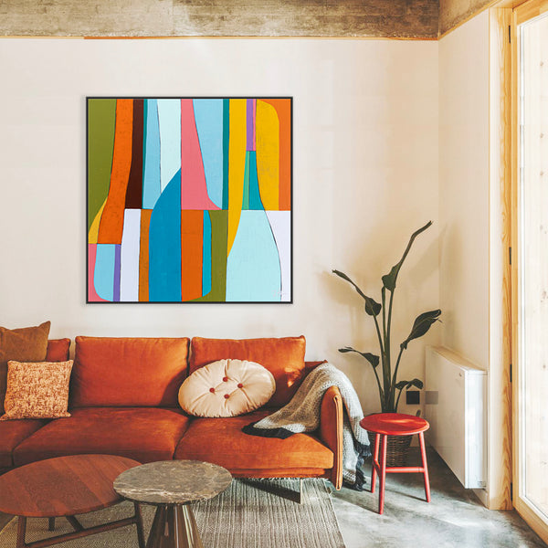 Colorful Original Abstract Painting in Acrylic, Bright and Cozy Large Modern Canvas Wall Art | Mid-century lulu