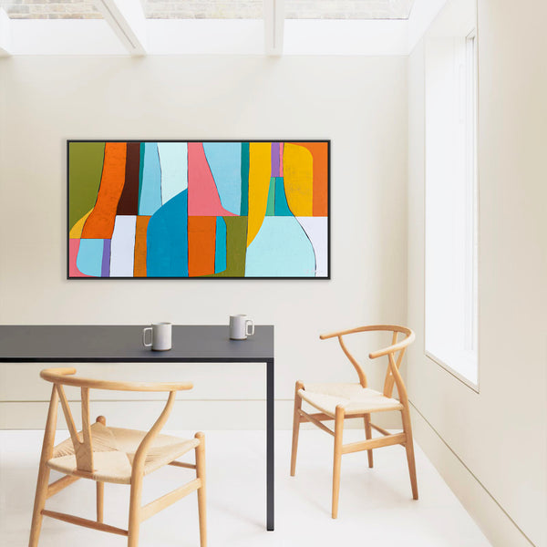 Colorful Original Abstract Acrylic Painting, Bright and Cozy Modern Canvas Art | Mid-century lulu (Horizontal Ver.)