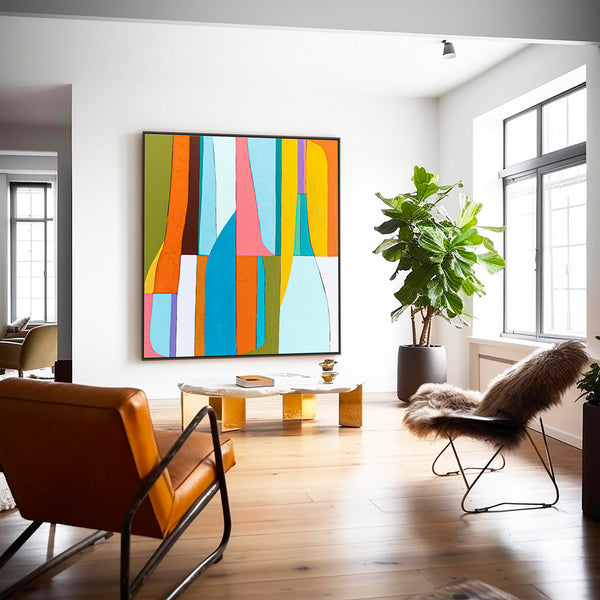 Colorful Original Abstract Painting in Acrylic, Bright and Cozy Large Modern Canvas Wall Art | Mid-century lulu