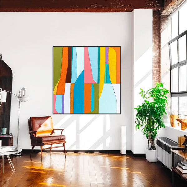 Colorful Original Abstract Painting in Acrylic, Bright and Cozy Large Modern Canvas Wall Art | Mid-century lulu