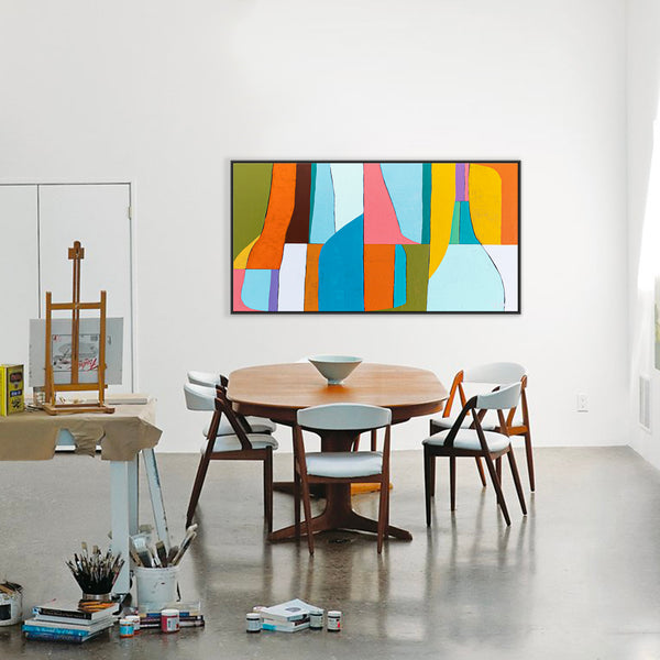 Colorful Original Abstract Acrylic Painting, Bright and Cozy Modern Canvas Art | Mid-century lulu (Horizontal Ver.)