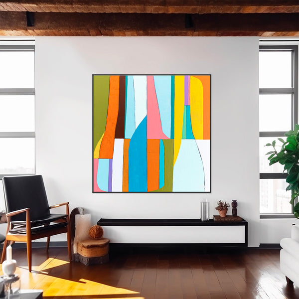 Colorful Original Abstract Painting in Acrylic, Bright and Cozy Large Modern Canvas Wall Art | Mid-century lulu