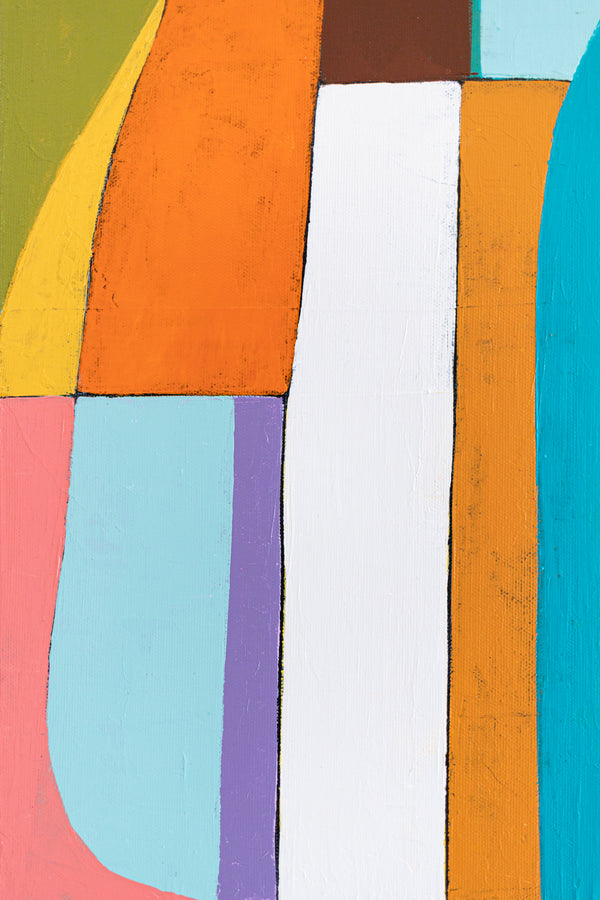 Colorful Original Abstract Acrylic Painting, Bright and Cozy Modern Canvas Art | Mid-century lulu (Horizontal Ver.)