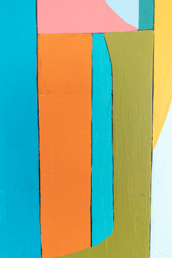 Colorful Original Abstract Acrylic Painting, Bright and Cozy Modern Canvas Art | Mid-century lulu (Horizontal Ver.)