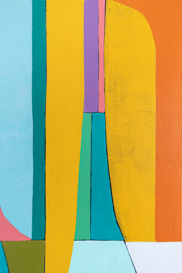 Colorful Original Abstract Acrylic Painting, Bright and Cozy Modern Canvas Art | Mid-century lulu (Horizontal Ver.)