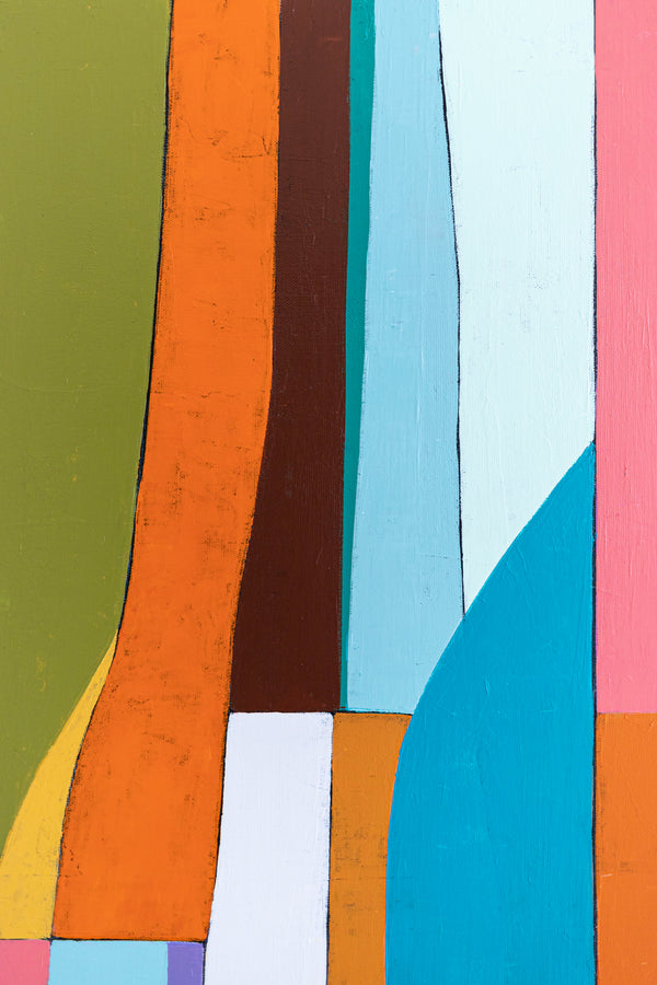 Colorful Original Abstract Acrylic Painting, Bright and Cozy Modern Canvas Art | Mid-century lulu (Horizontal Ver.)