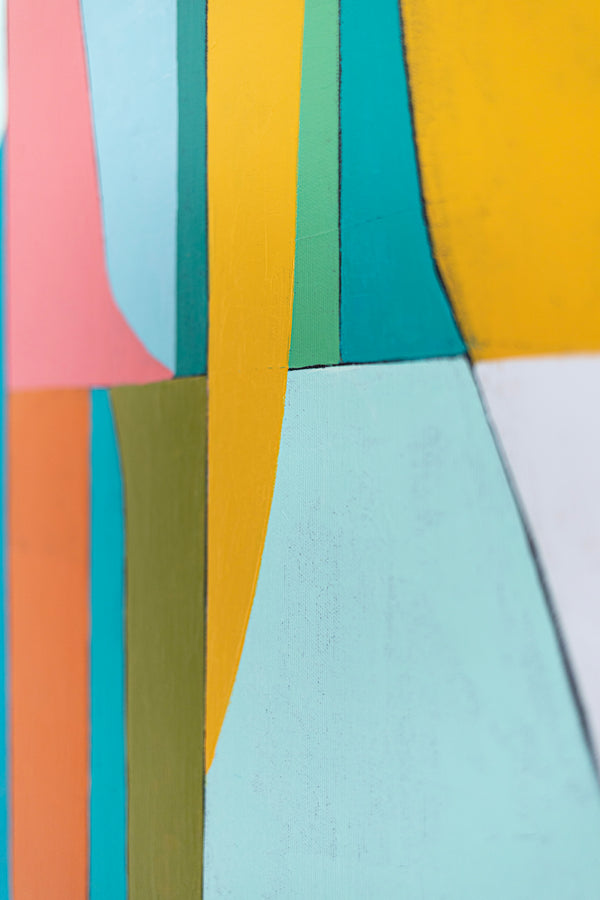 Colorful Original Abstract Acrylic Painting, Bright and Cozy Modern Canvas Art | Mid-century lulu (Horizontal Ver.)