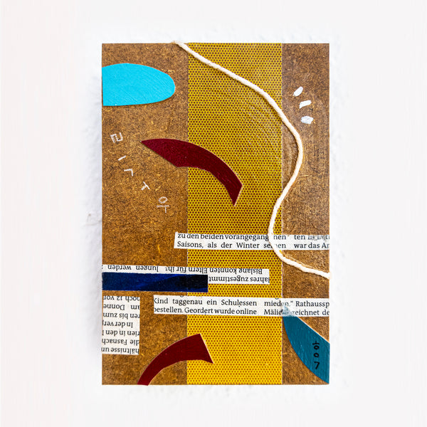 Abstract Painting – Original Collage Wall Art – Acrylic Oil & Mixed Media on Wood – "Mixed Media Collage - GA-1" – 4"x6" (10x15cm)