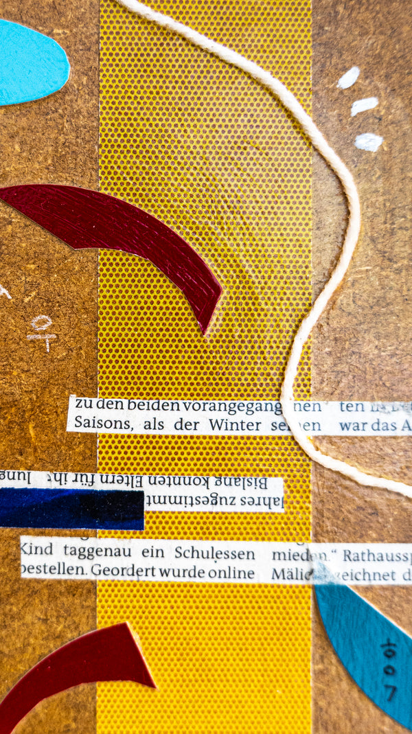 Abstract Painting – Original Collage Wall Art – Acrylic Oil & Mixed Media on Wood – "Mixed Media Collage - GA-1" – 4"x6" (10x15cm)