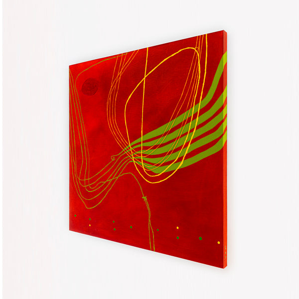 Red-toned Abstract Acrylic and Oil Painting with Minimalist Line Work, Modern Canvas Wall Art | Musica (36"x36")