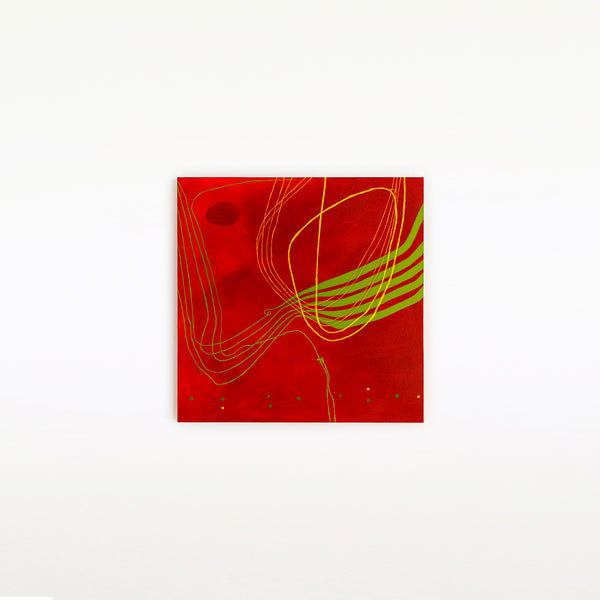 Red-toned Abstract Acrylic and Oil Painting with Minimalist Line Work, Modern Canvas Wall Art | Musica (36"x36")