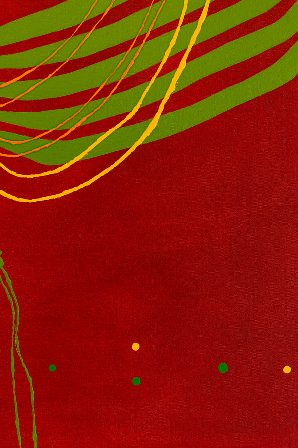 Red-toned Abstract Acrylic and Oil Painting with Minimalist Line Work, Modern Canvas Wall Art | Musica (36"x36")