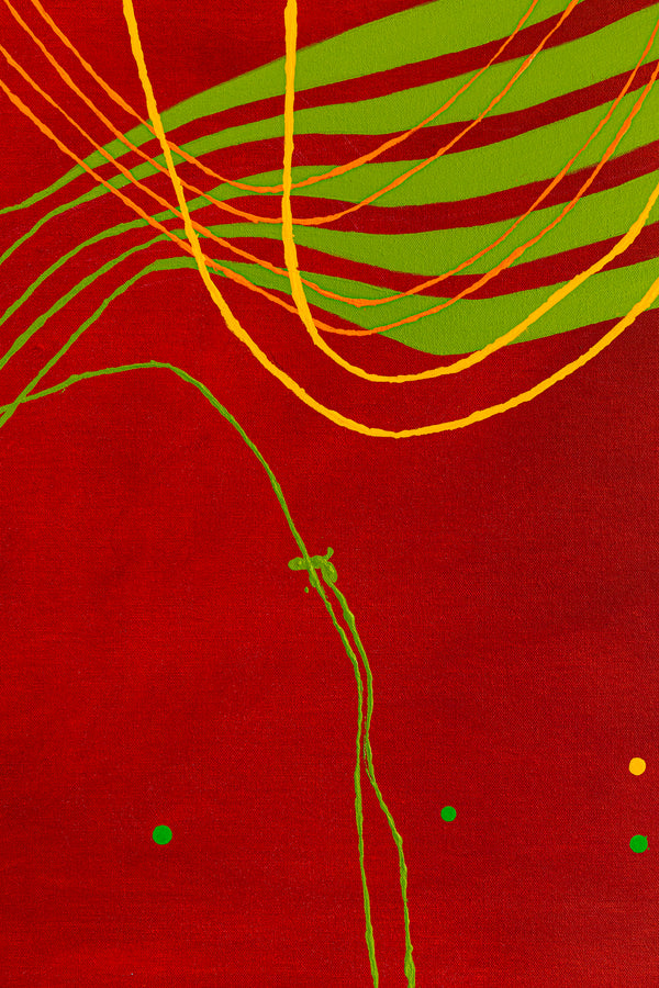 Red-toned Abstract Acrylic and Oil Painting with Minimalist Line Work, Modern Canvas Wall Art | Musica (36"x36")